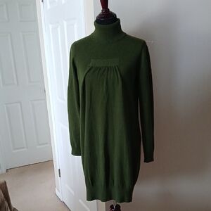100 % Cashmere Green Long Sleeve Turtleneck Dress